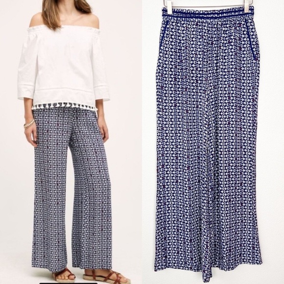 Anthropologie Hei Hei Santa Clara Blue Wide Leg Palazzo Pant - size L - Picture 1 of 5